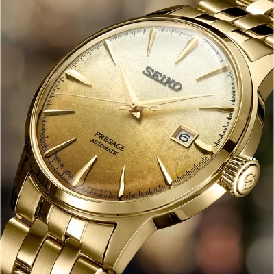 SEIKO 精工錶 Presage系列 4R35-01T0Q(SRPK46J1) 金色啤酒雞尾酒機械錶 金面 40.5mm SK037