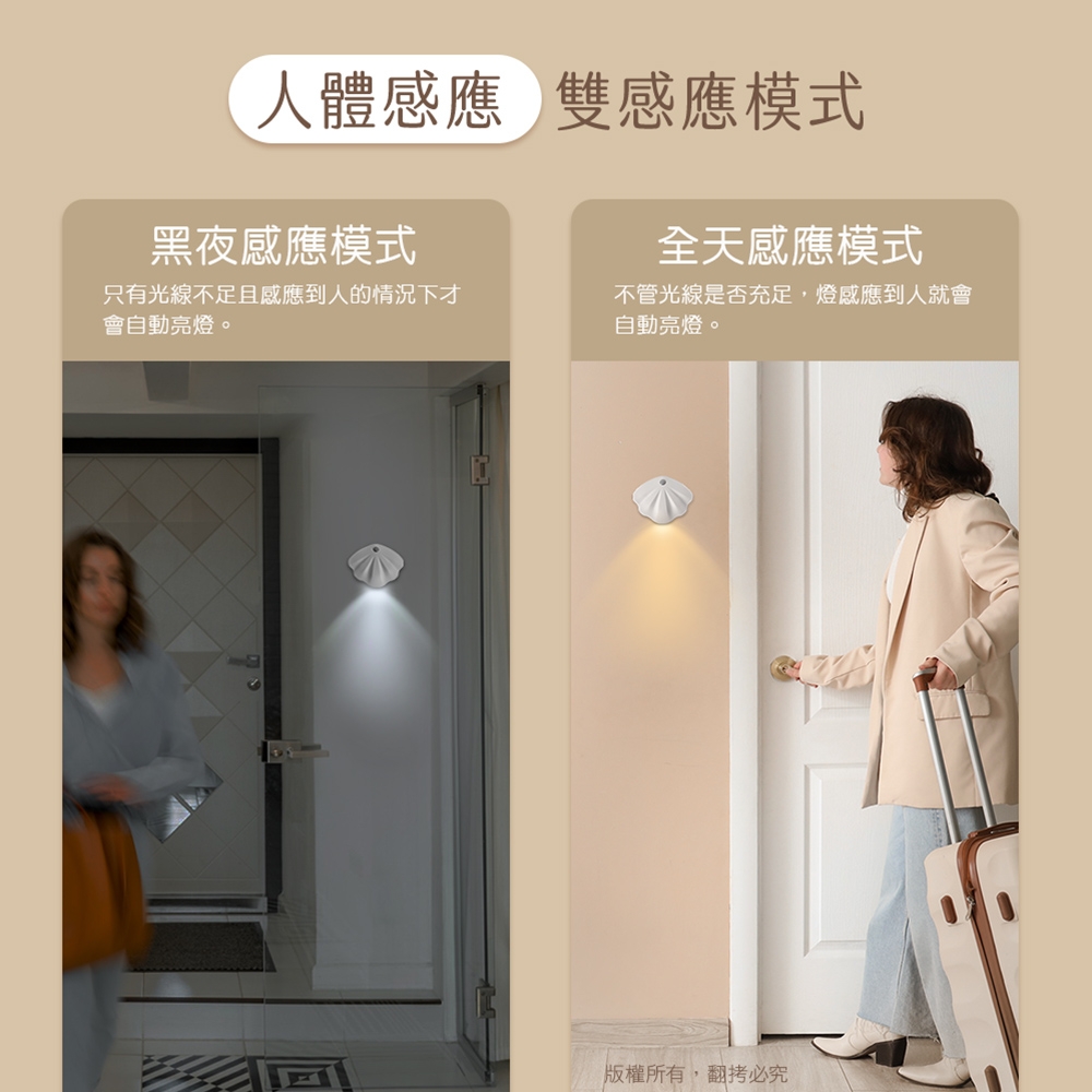 aibo 簡約貝殼 充電磁吸式 LED感應燈/壁燈(三色光) | USB/Type C 週邊 | Yahoo購物中心