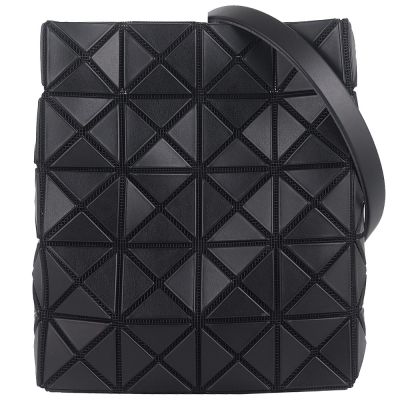 ISSEY MIYAKE 三宅一生 BAOBAO 黑色皮質三角格4x5盒形斜背包
