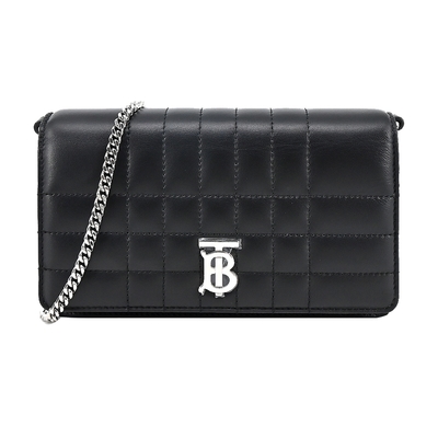 BURBERRY 巴寶莉 Lola TB銀字LOGO 絎縫羔羊皮翻蓋斜背包(黑色)