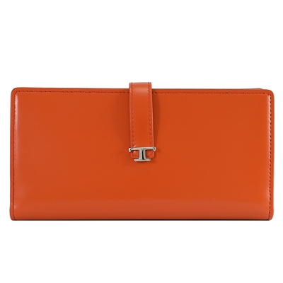 TOD’S T Timeless T字LOGO小牛皮釦式長夾(橘黑)