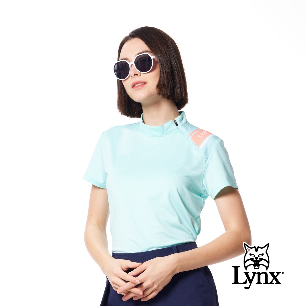 【Lynx Golf】女款吸排機能側開拉鍊肩膀Lynx字樣印花短袖POLO衫/高爾夫球衫-薄荷綠色 (薄荷綠色)