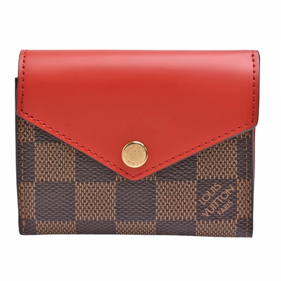 LV Louis Vuitton路易威登 N60166 經典ZOÉ系列Damier帆布皮革拼接三折小短夾(紅色)