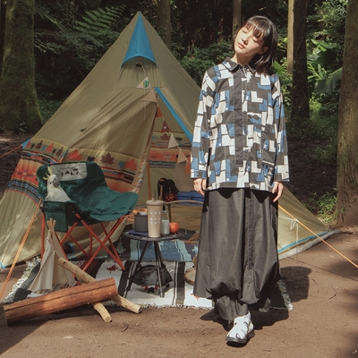 【MOSS CLUB】異材質貼布繡雲朵荷葉邊仿牛仔長裙 藍 黑 咖