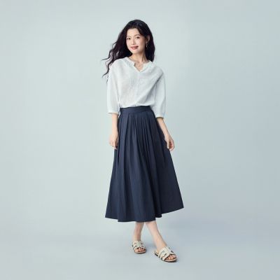 GIORDANO 女裝收褶半鬆緊腰長裙【雙色任選】