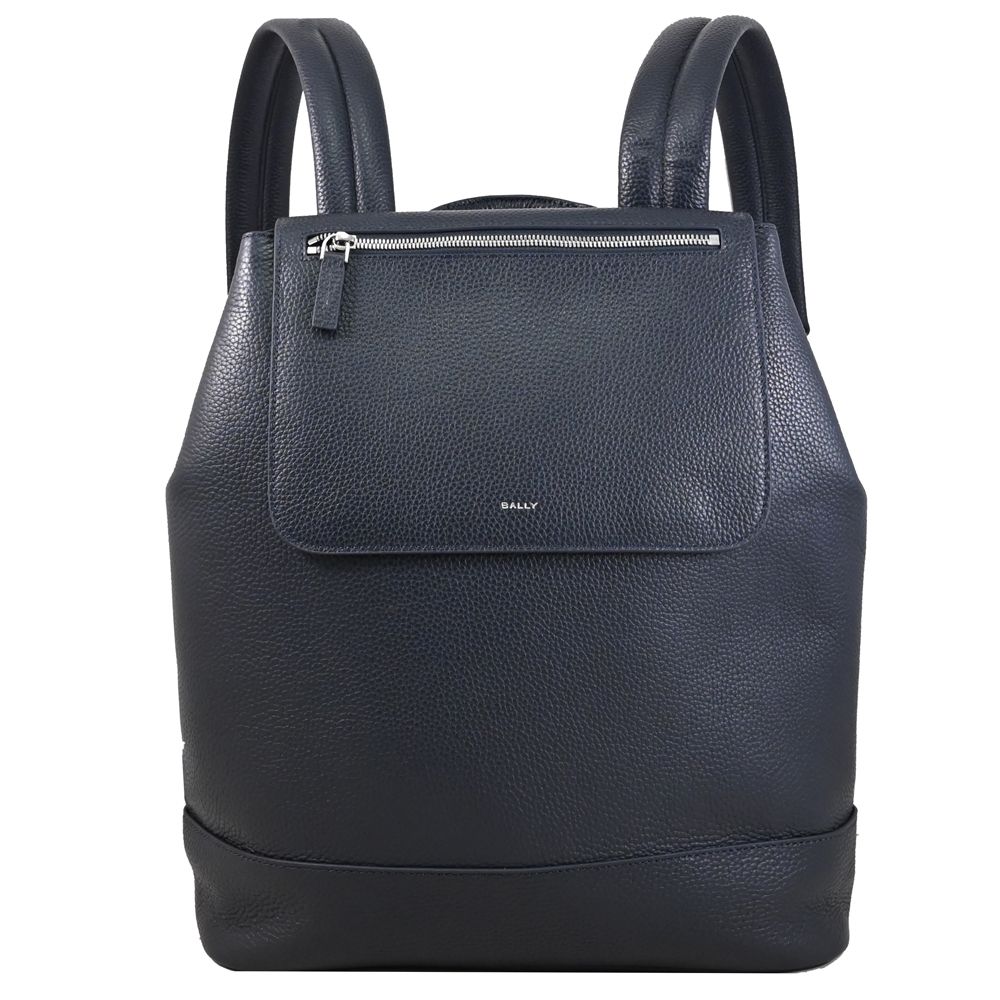 BALLY YORK POUCH 經典燙印LOGO荔枝牛皮翻蓋式商務雙肩後背包(深藍)