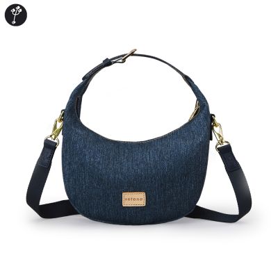 【satana】Denim 迷你彎月手提包 肩背 / 斜背 輕量 6.7吋手機 台灣製 SDNN0350 -深丹寧藍