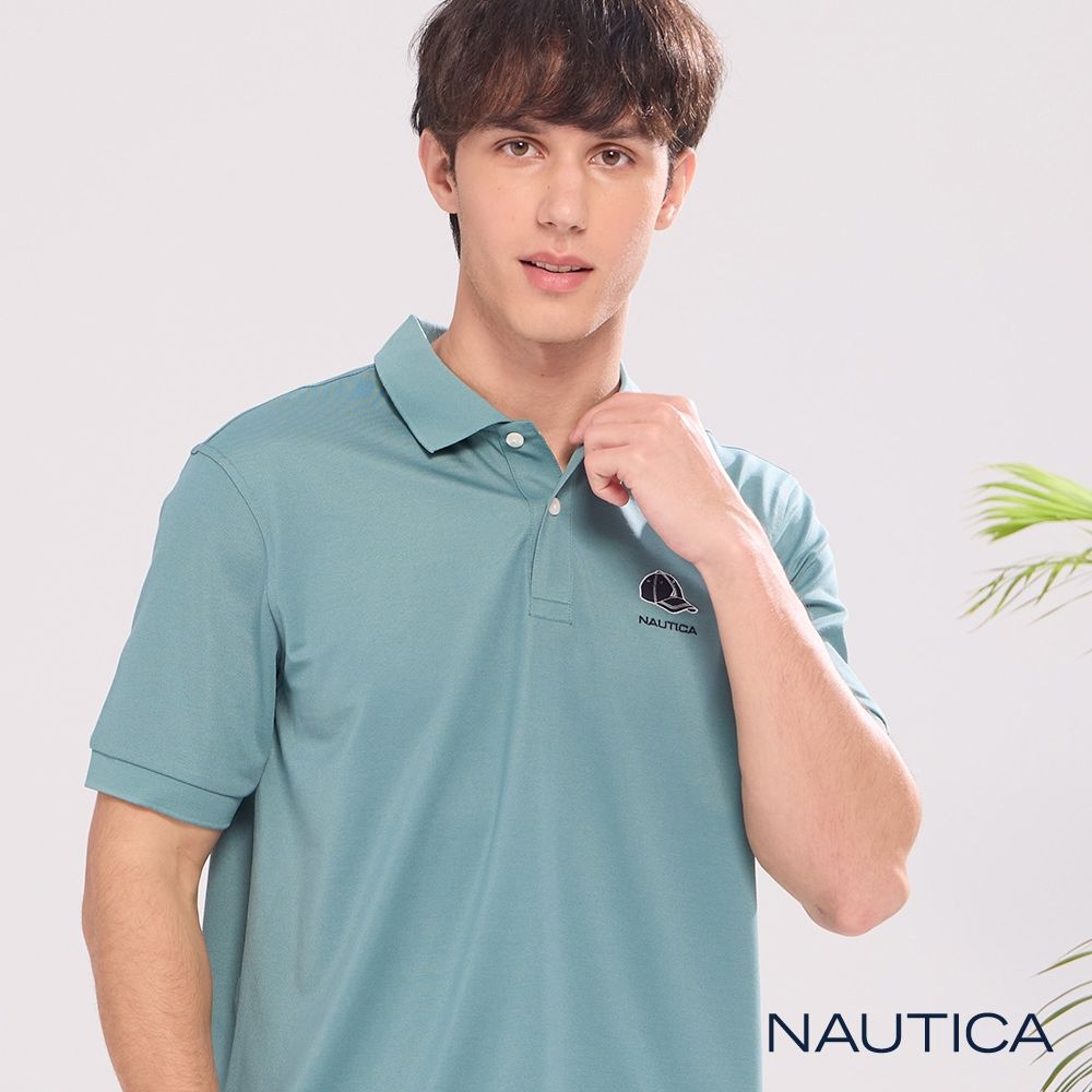 Nautica 官方旗艦 男裝 蠶絲纖維棒球帽貼布繡短袖POLO衫-藍綠色