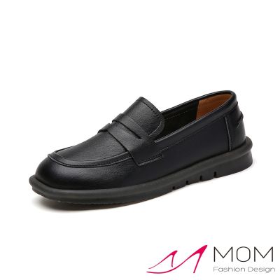 MOM 真皮休閒鞋 樂福鞋/真皮韓版經典百搭休閒樂福鞋 黑