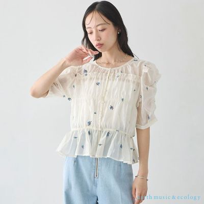 〔earth music〕2WAY前後穿花卉刺繡分層襯衫上衣