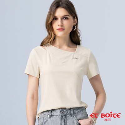 BLUE WAY ET BOiTE 箱子 – 印花不對稱挖空短TEE(淺黃)
