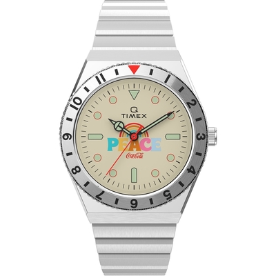 TIMEX 天美時 x Coca-Cola 限量聯名系列PEACE款手錶-白x銀/38mm(TXTW2V25800)