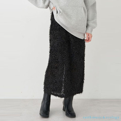 earth music 立體花朵設計毛絨窄身裙