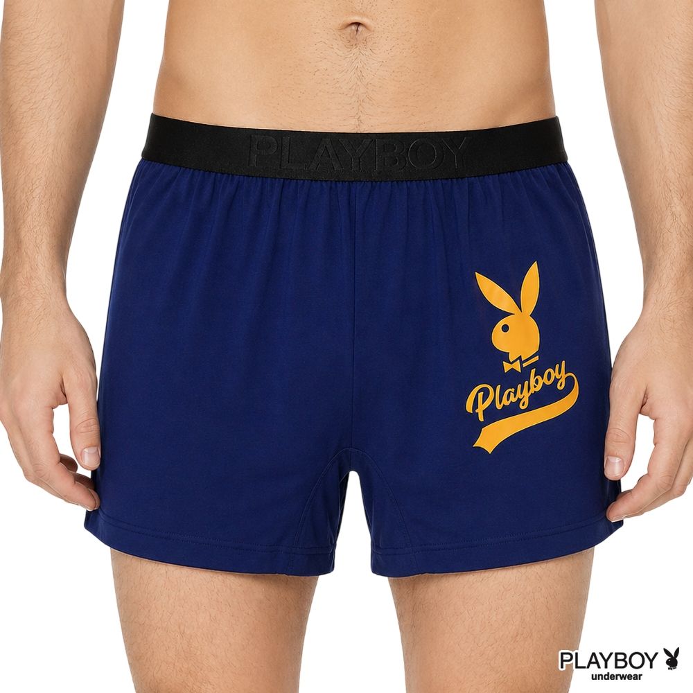 PLAYBOY涼感COOL AIR瞬涼嫘縈素色兔頭四角褲-經典藍