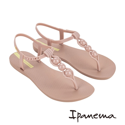 Ipanema-編織線條珠飾人字涼拖鞋-粉色