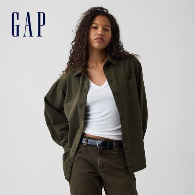 【GAP】寬版牛仔襯衫-深墨綠(913923)