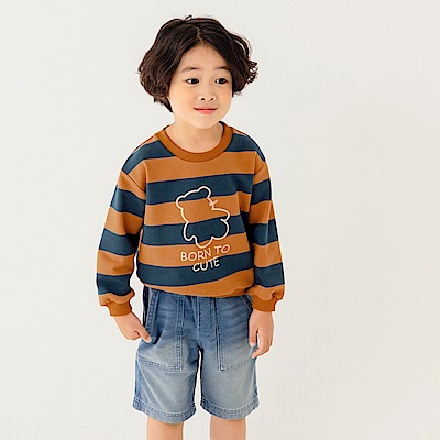 童趣撞色條紋小熊長袖衛衣/上衣-OB嚴選