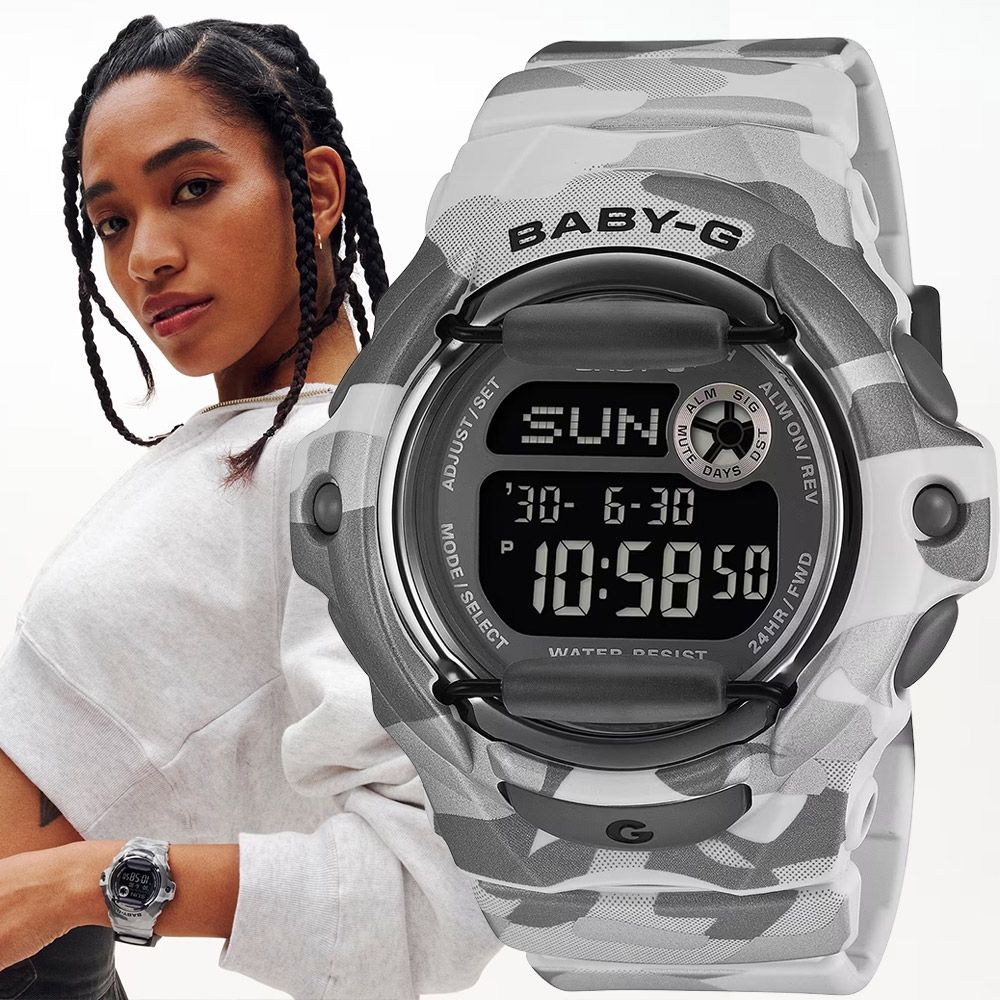 CASIO 卡西歐 Baby-G 迷彩風格電子錶 女錶 開學換新季 送禮推薦-灰 BG-169CMB-8