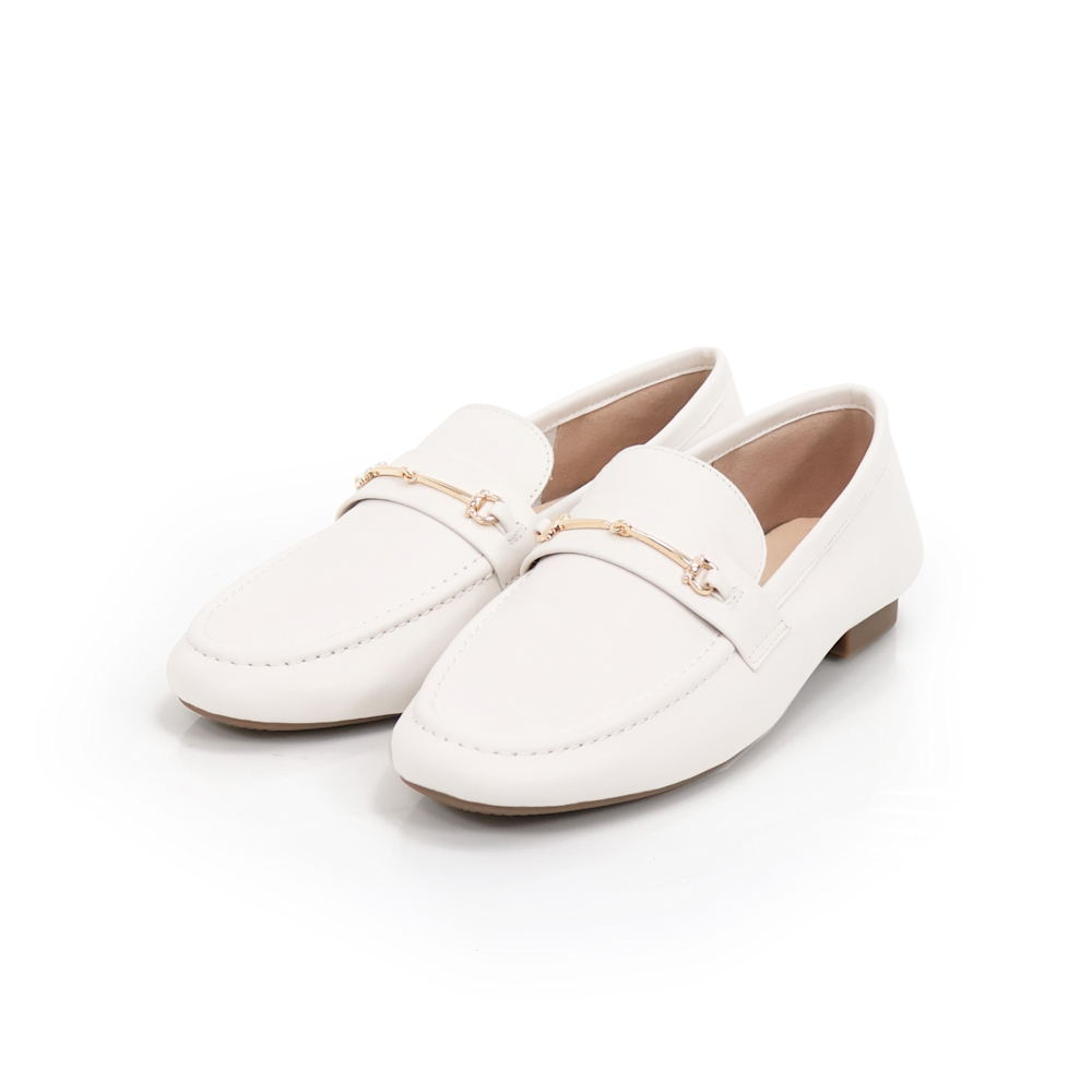 viina素面馬銜扣真皮樂福鞋-米白 (viina)