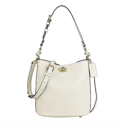 COACH Willow 19皮標鋼印字LOGO小牛皮磁吸旋釦手提斜背水桶包(粉筆白)