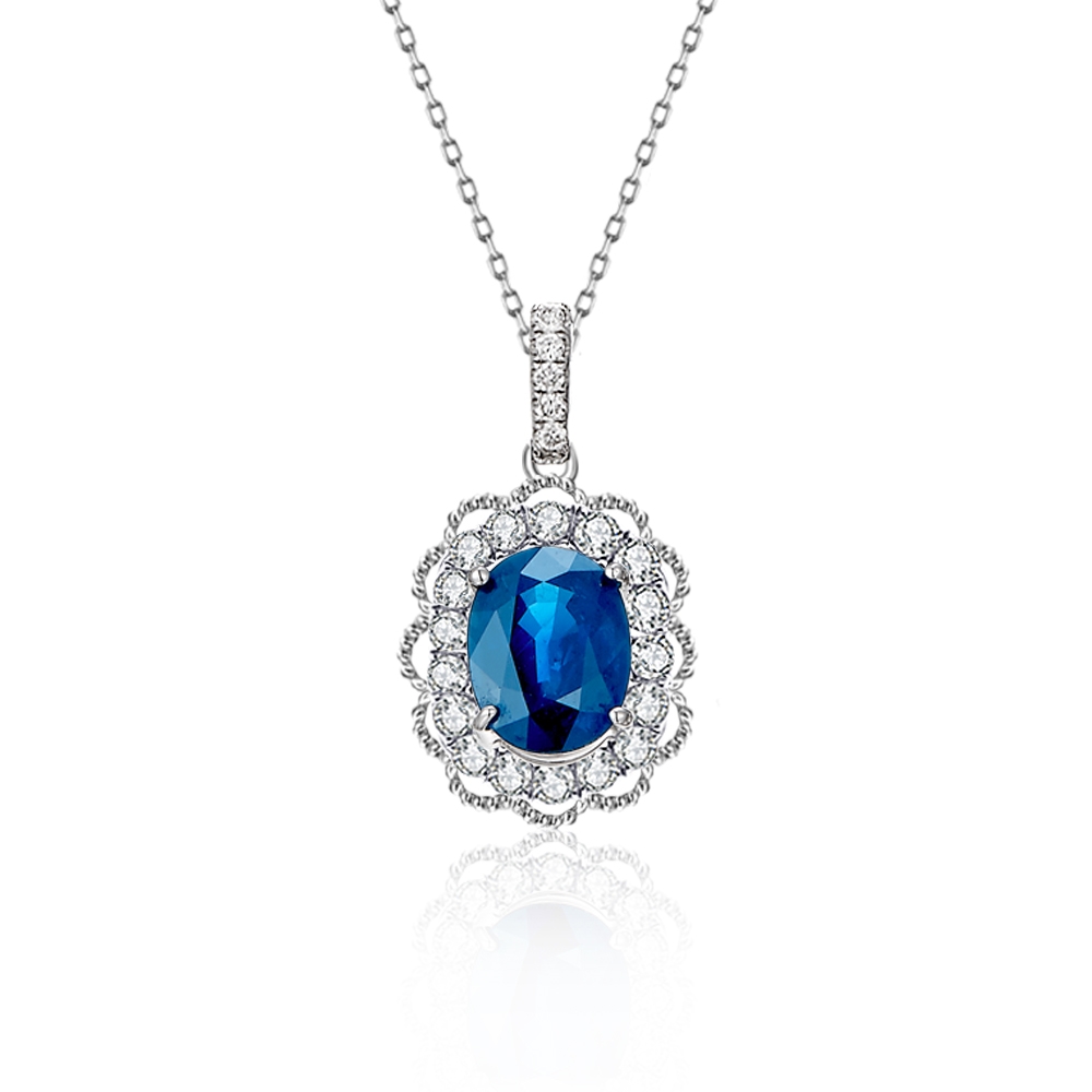 City Diamond 引雅】『月光精靈』18K天然藍寶石85分白K金鑽石