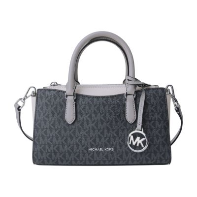 MICHAEL KORS 防刮PVC LOGO 拼接皮革兩用包(米白x黑)小款