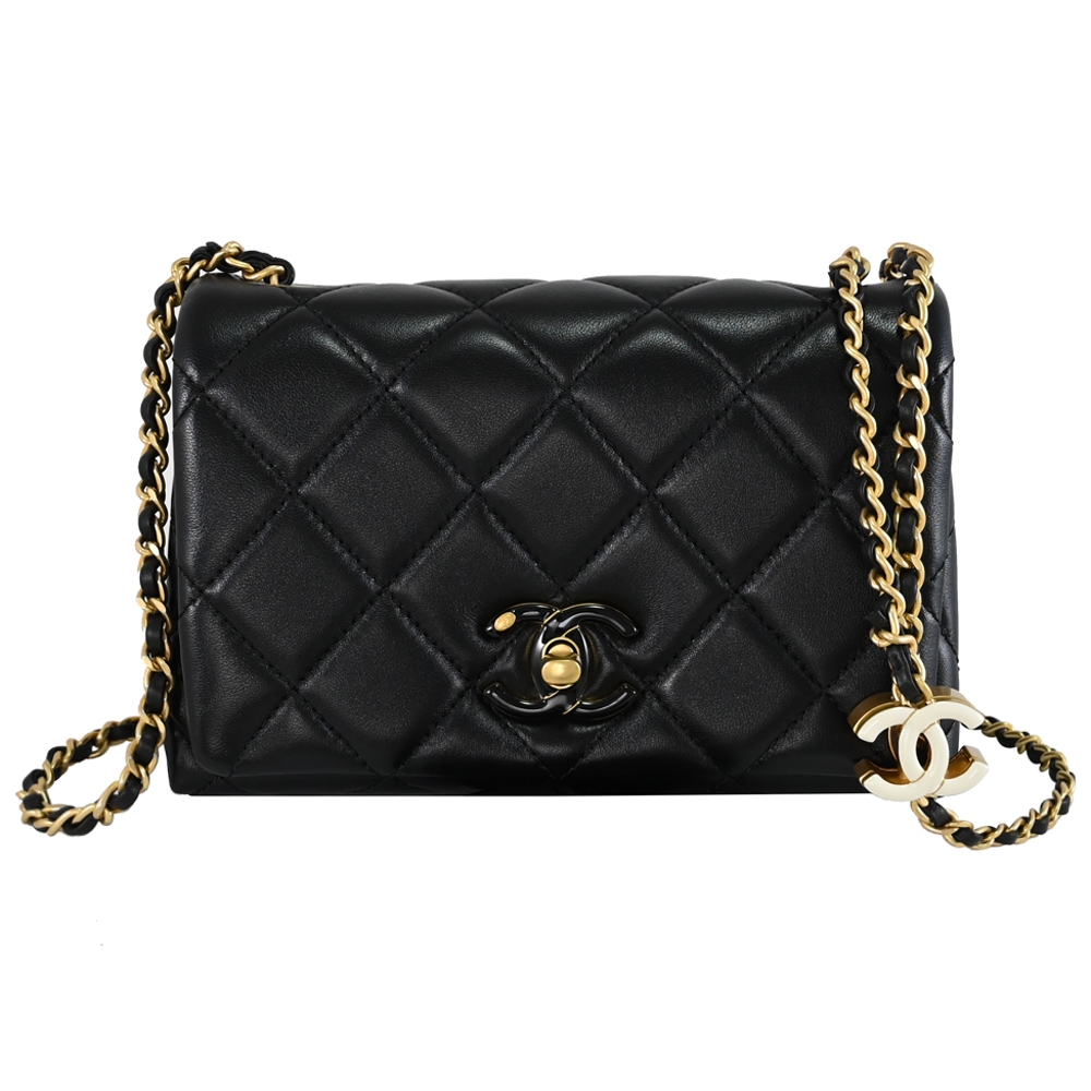 CHANEL 新款琺瑯CC LOGO調節扣小羊皮斜背金鍊包.黑| 斜背包/鍊帶包| Yahoo購物中心