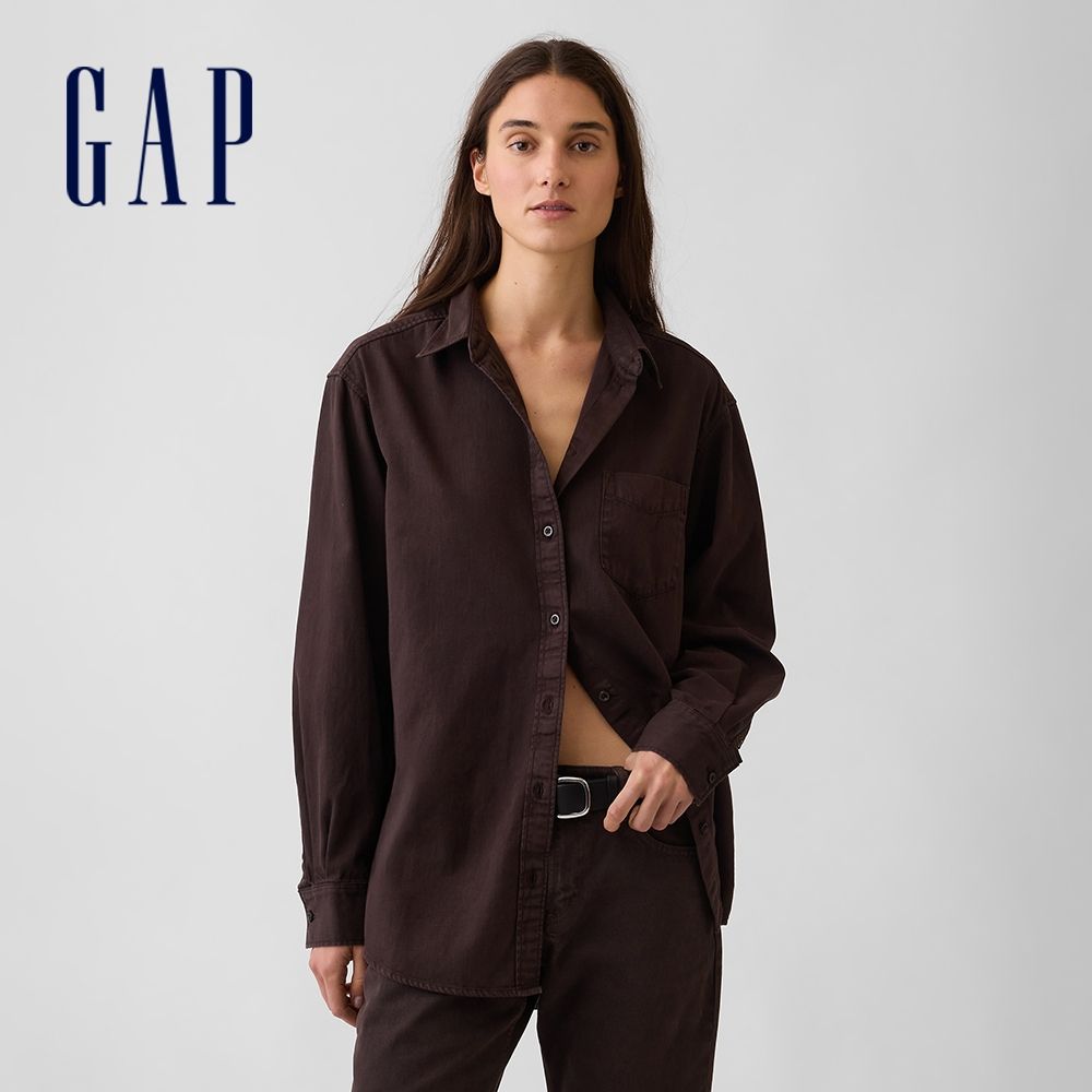 【GAP】寬版牛仔襯衫-咖啡(913919) (咖啡)