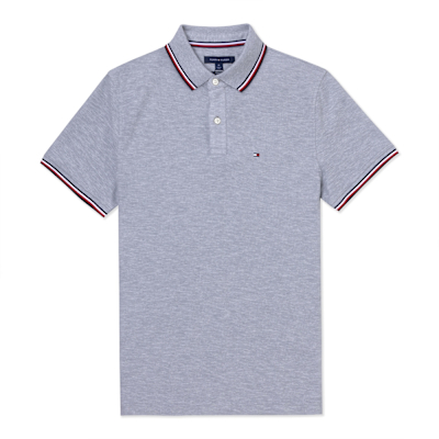 TOMMY 熱銷滾邊刺繡Logo短袖Polo衫-灰色