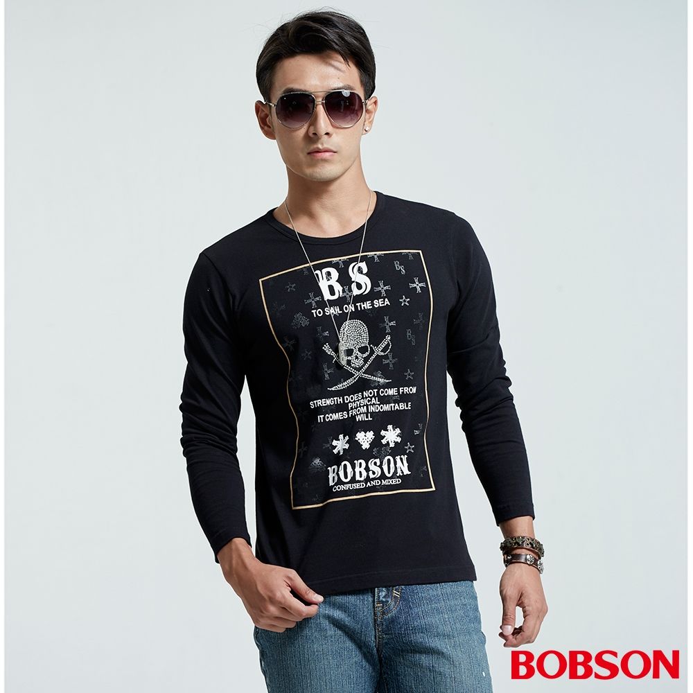 【BOBSON】男款圓領印圖上衣 (35026-88)