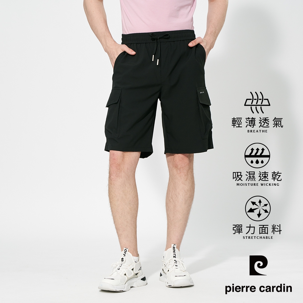 pierre cardin 皮爾卡登 網路獨家 男款 工裝多口袋速乾/冰絲涼感休閒短褲(多款任選) (速乾多口袋-黑色)