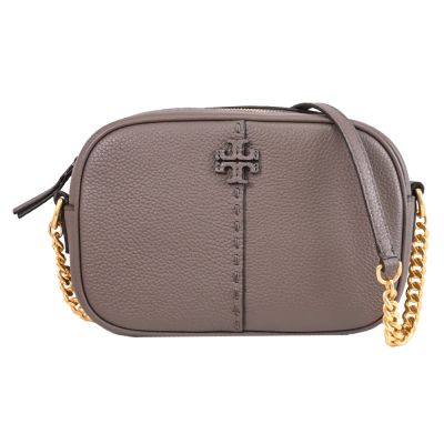 TORY BURCH McGraw 品牌經典LOGO斜背拉鍊相機包(灰棕)