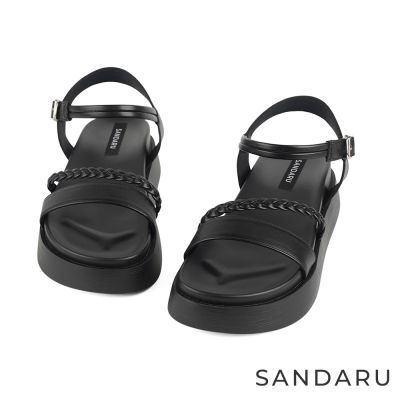 山打努SANDARU-涼鞋 編織細帶側扣厚底涼鞋-黑