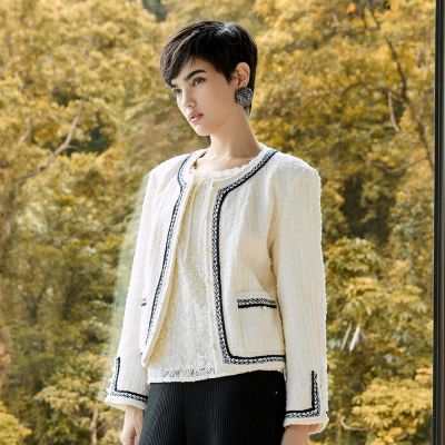 ILEY伊蕾 小香粗花呢編織外套(白；M-XL)