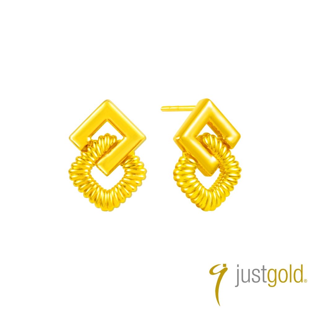 【Just Gold 鎮金店】真我時尚-方型 黃金耳環 (網路限定)