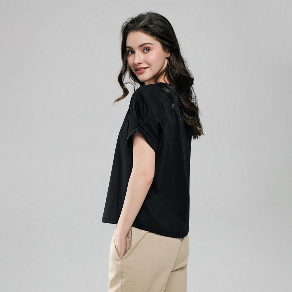 GIORDANO 女裝液氨保型寬鬆短袖T恤 Liquid Touch系列【多色任選】 (09 標誌黑)