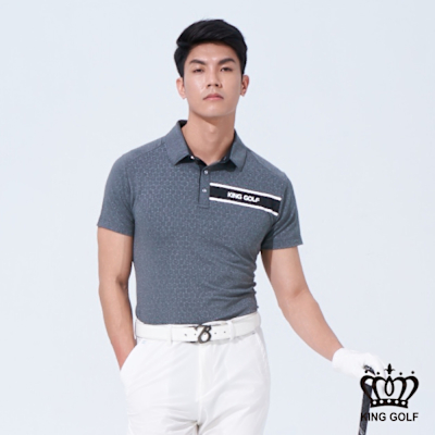 【KING GOLF】網路獨賣款-男款蜂巢壓紋開襟POLO衫/高爾夫球衫-深灰
