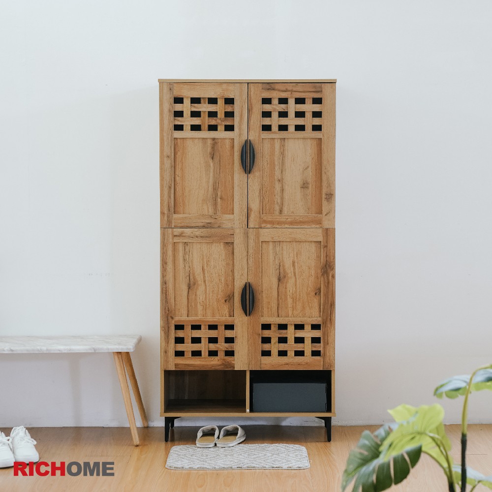 RICHOME 方格4門高鞋櫃W80xD37xH165CM | 鞋櫃寬30~80cm | Yahoo購物中心