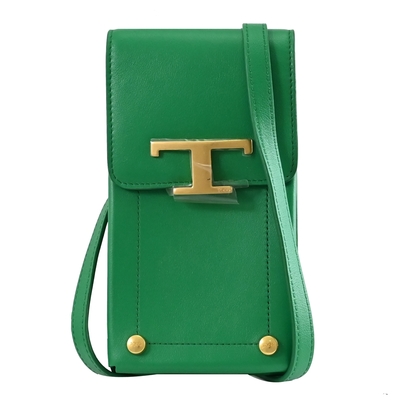 TOD’S T Timeless 金屬LOGO小牛皮斜背/手機包(綠)