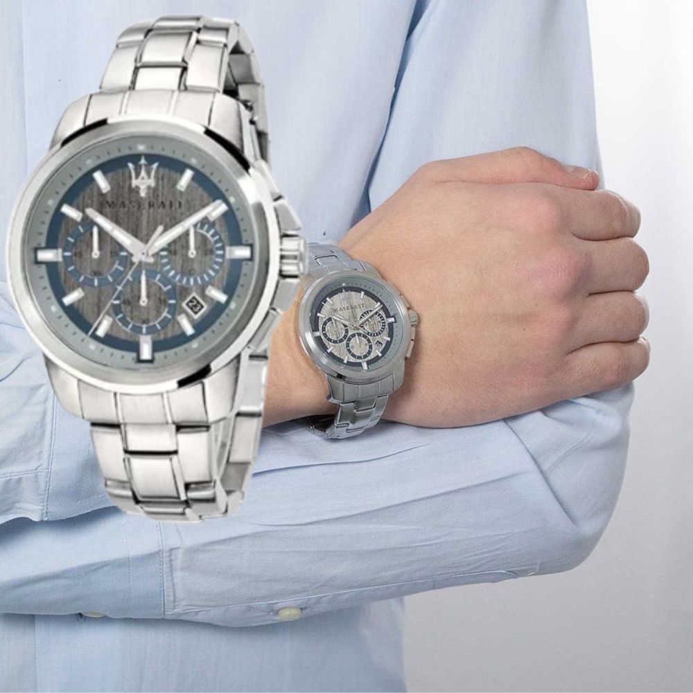 【MASERATI 瑪莎拉蒂】SUCCESSO槍黑三眼計時腕錶44mm(R8873621006) 附提袋