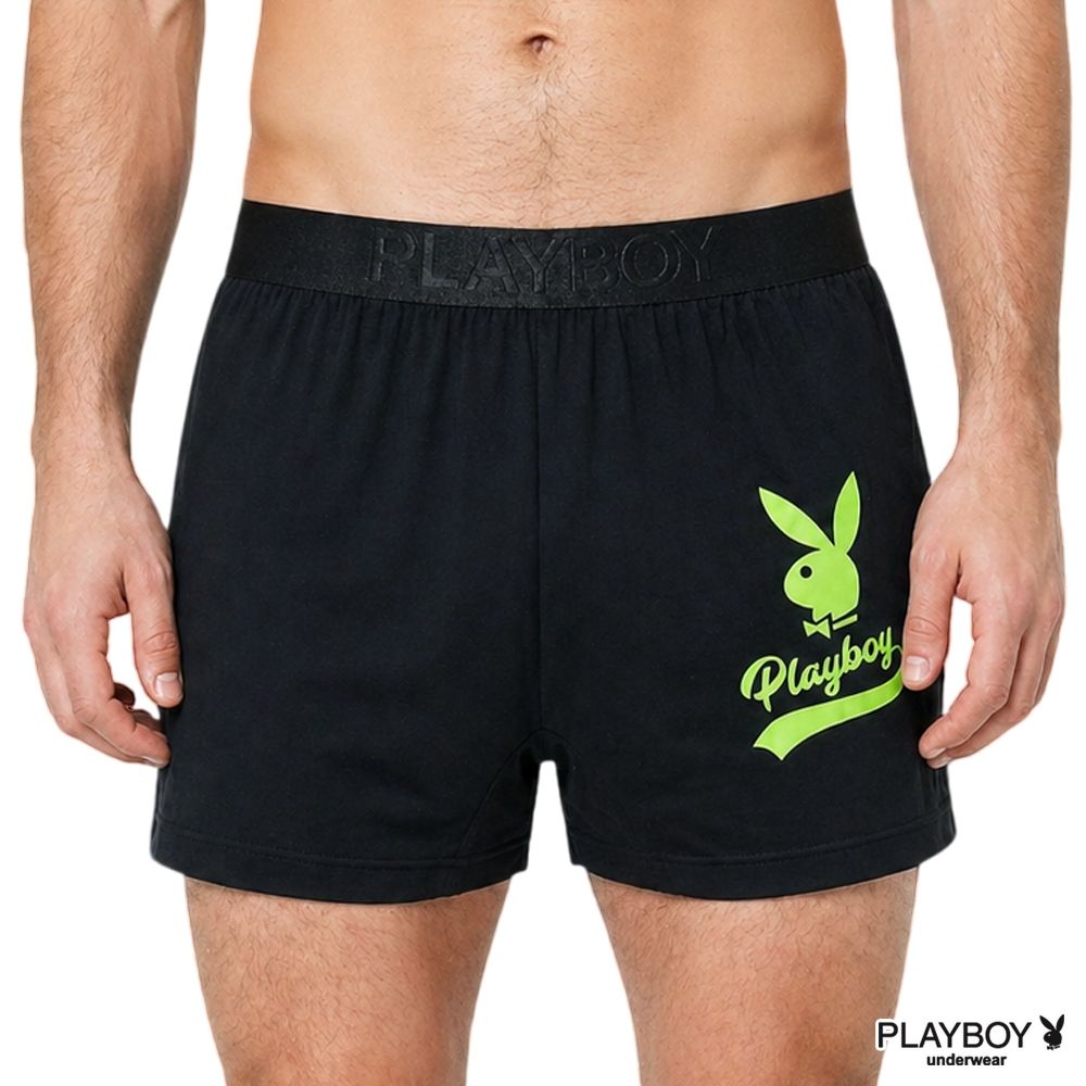 PLAYBOY涼感COOL AIR瞬涼嫘縈素色兔頭四角褲-時尚黑