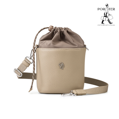PORTER INTERNATIONAL - 內斂質蘊CENTRIC真皮水桶包 (M) - 卡其