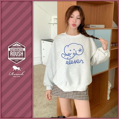 Roush 女生韓版勾花小象刺繡大學Tee(901722)