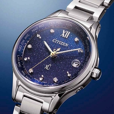CITIZEN 星辰寂靜冬雪限定光動能鈦萬年曆電波對錶AT8240-74L+EC1160