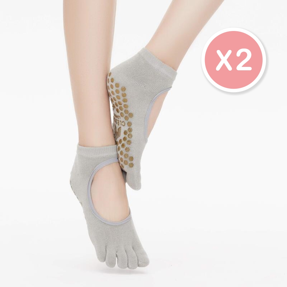 【Clesign】Full Toe Grip Socks 瑜珈止滑五趾襪 - Grey - 2入組 (瑜珈襪、止滑襪)
