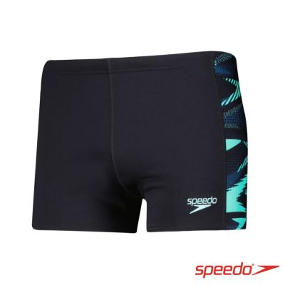 SPEEDO 官方旗艦店 男 運動四角泳褲HyperBoom Panel 黑/湖水綠
