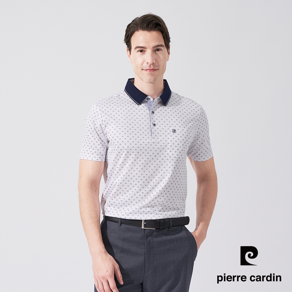 pierre cardin 皮爾卡登 男款 小幾何印花短袖POLO衫-卡其色(5247270-84)