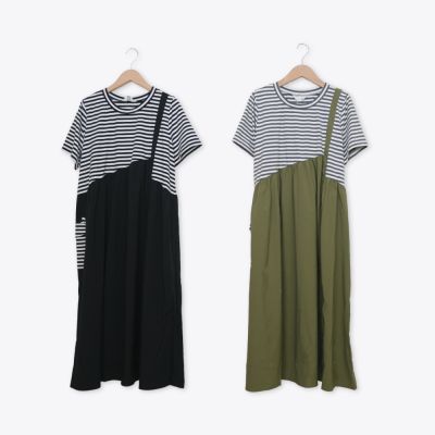 【Dailo】假兩件式拼接洋裝 黑 灰