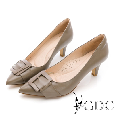 GDC-經典法式優雅皮帶造型方釦素面中跟鞋-灰