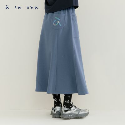 a la sha 造型a繡花口袋抽繩長裙